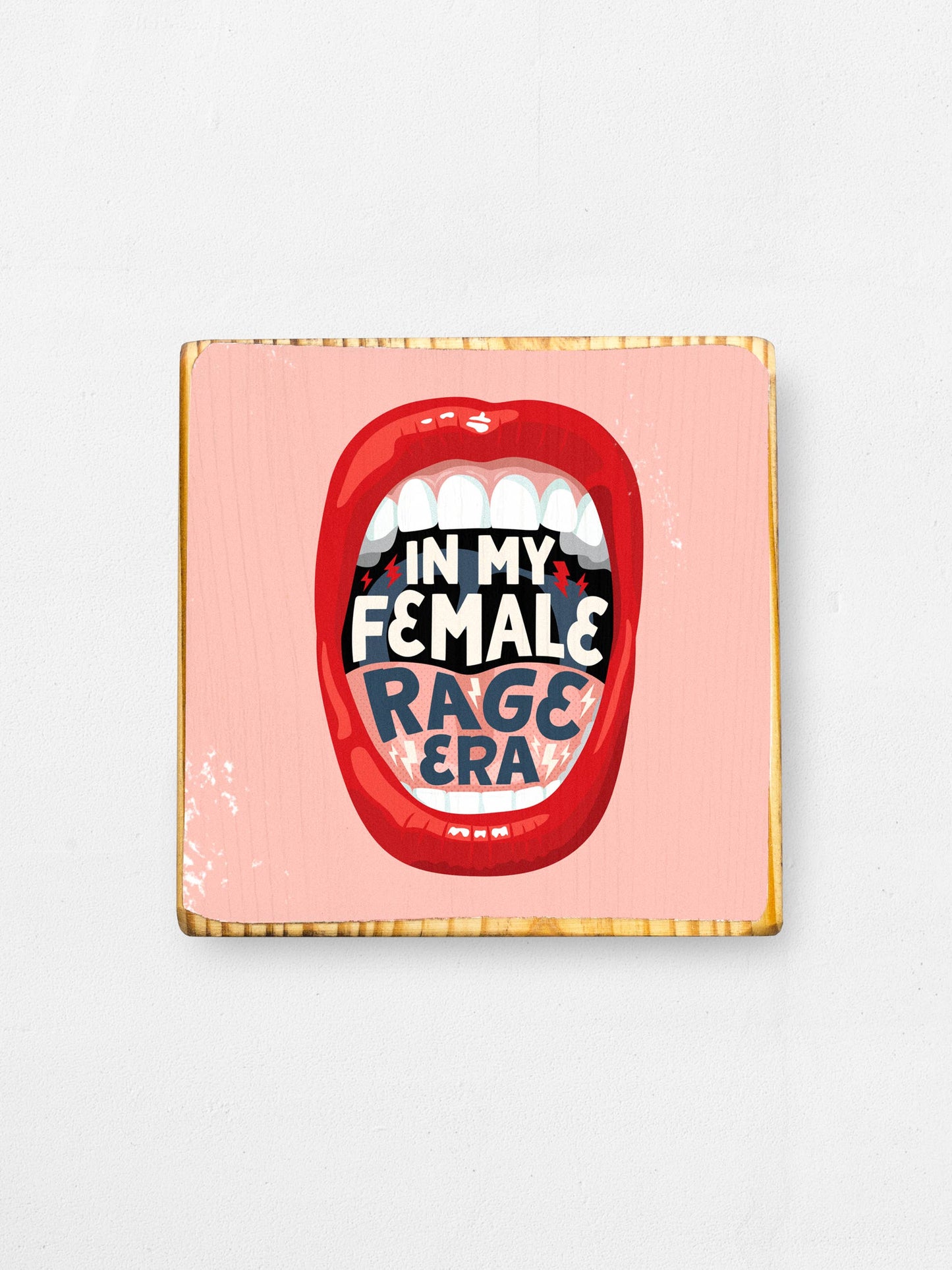 In My Female Rage Era, lips illustration - Wood Print: Purple / 3.5x3.5 Women's Empowerment Inspiration