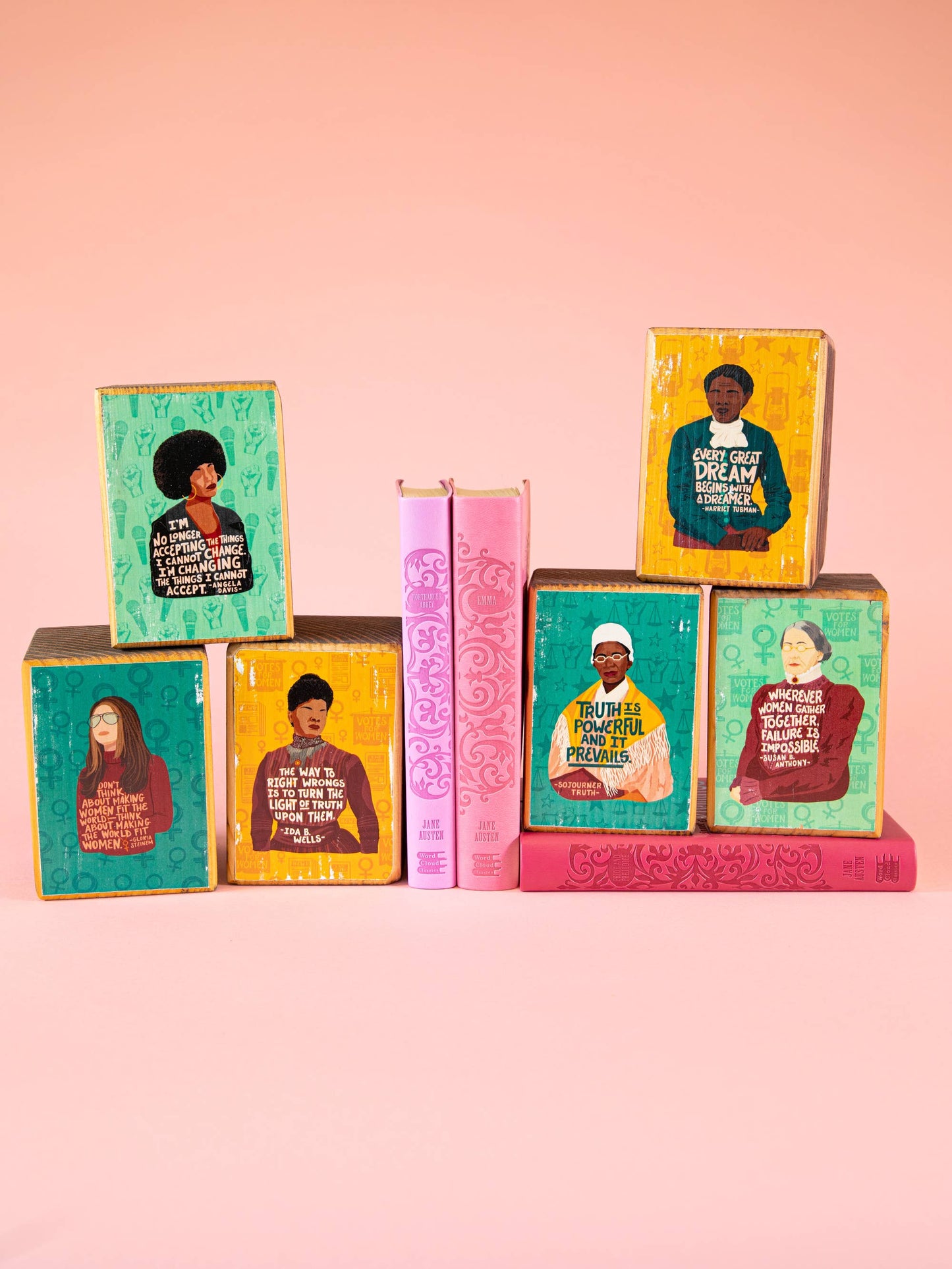 Iconic Woman Quote Wood Bookend (sold individually): Rosa Parks Women's Empowerment Inspiration