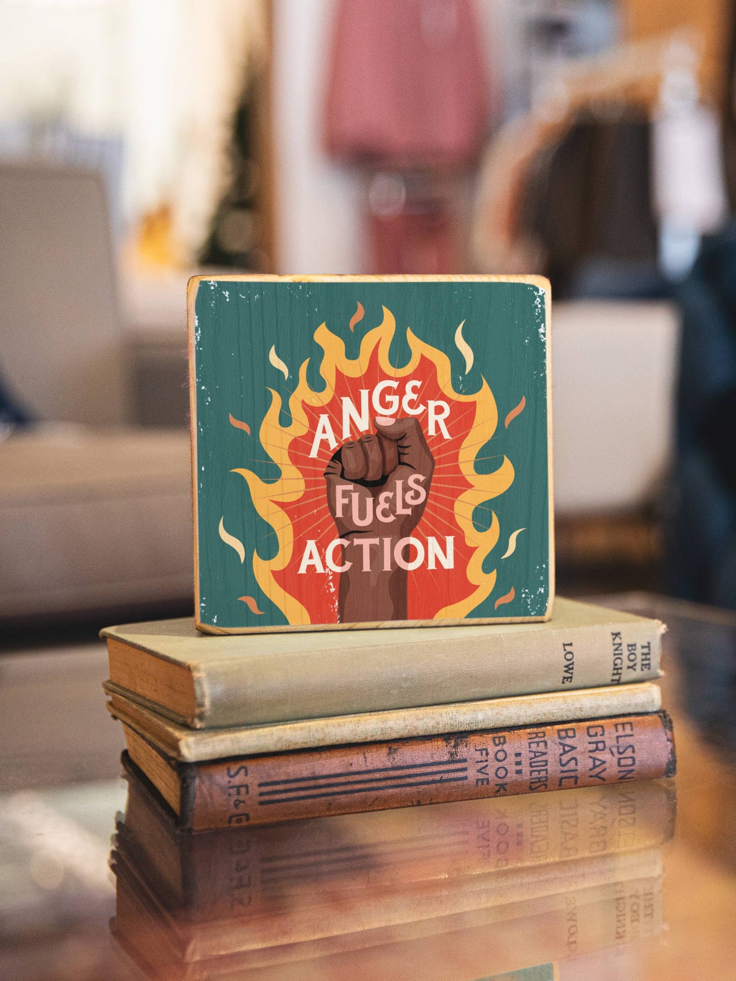 Anger Fuels Action - Wood Print: Purple / 3.5x3.5 Women's Empowerment Inspiration