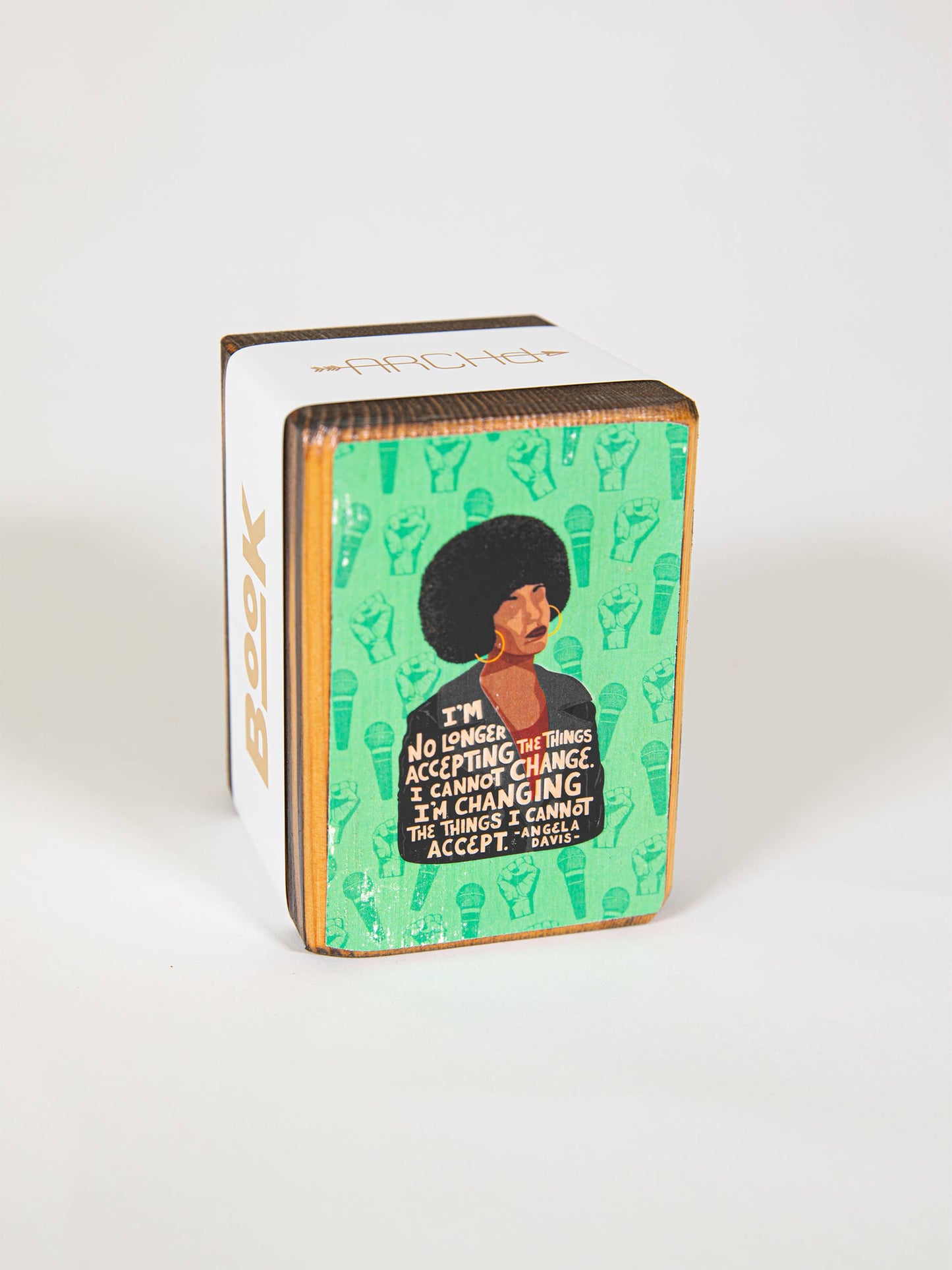 Iconic Woman Quote Wood Bookend (sold individually): Angela Davis Women's Empowerment Inspiration