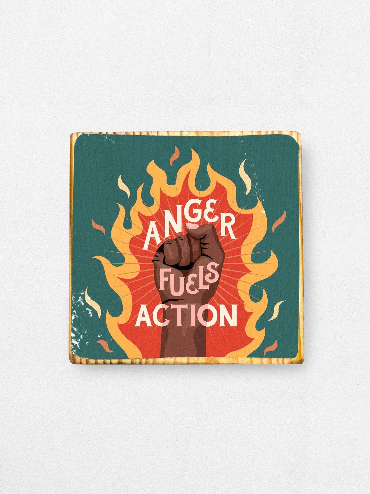 Anger Fuels Action - Wood Print: Purple / 3.5x3.5 Women's Empowerment Inspiration