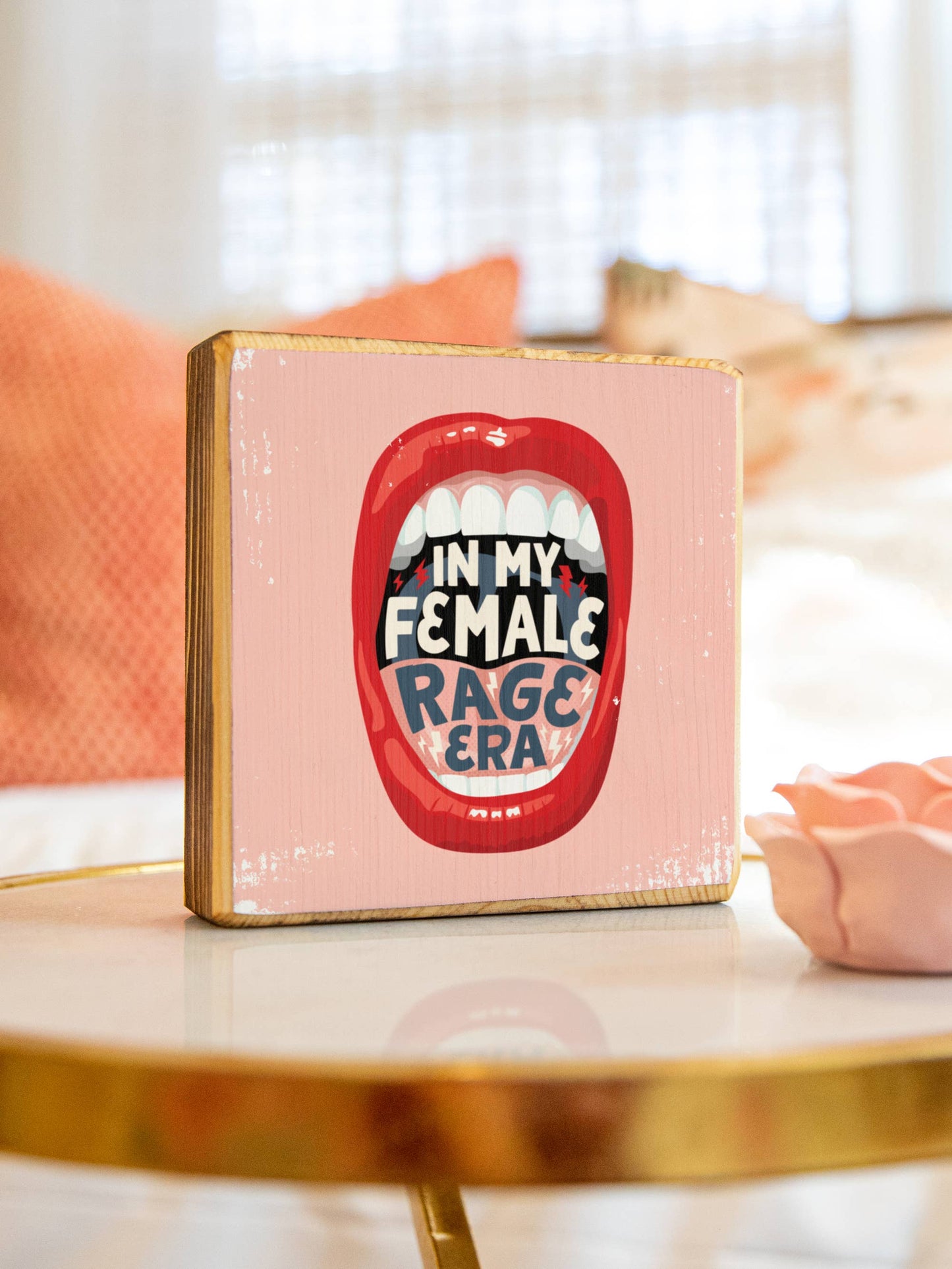 In My Female Rage Era, lips illustration - Wood Print: Purple / 3.5x3.5 Women's Empowerment Inspiration