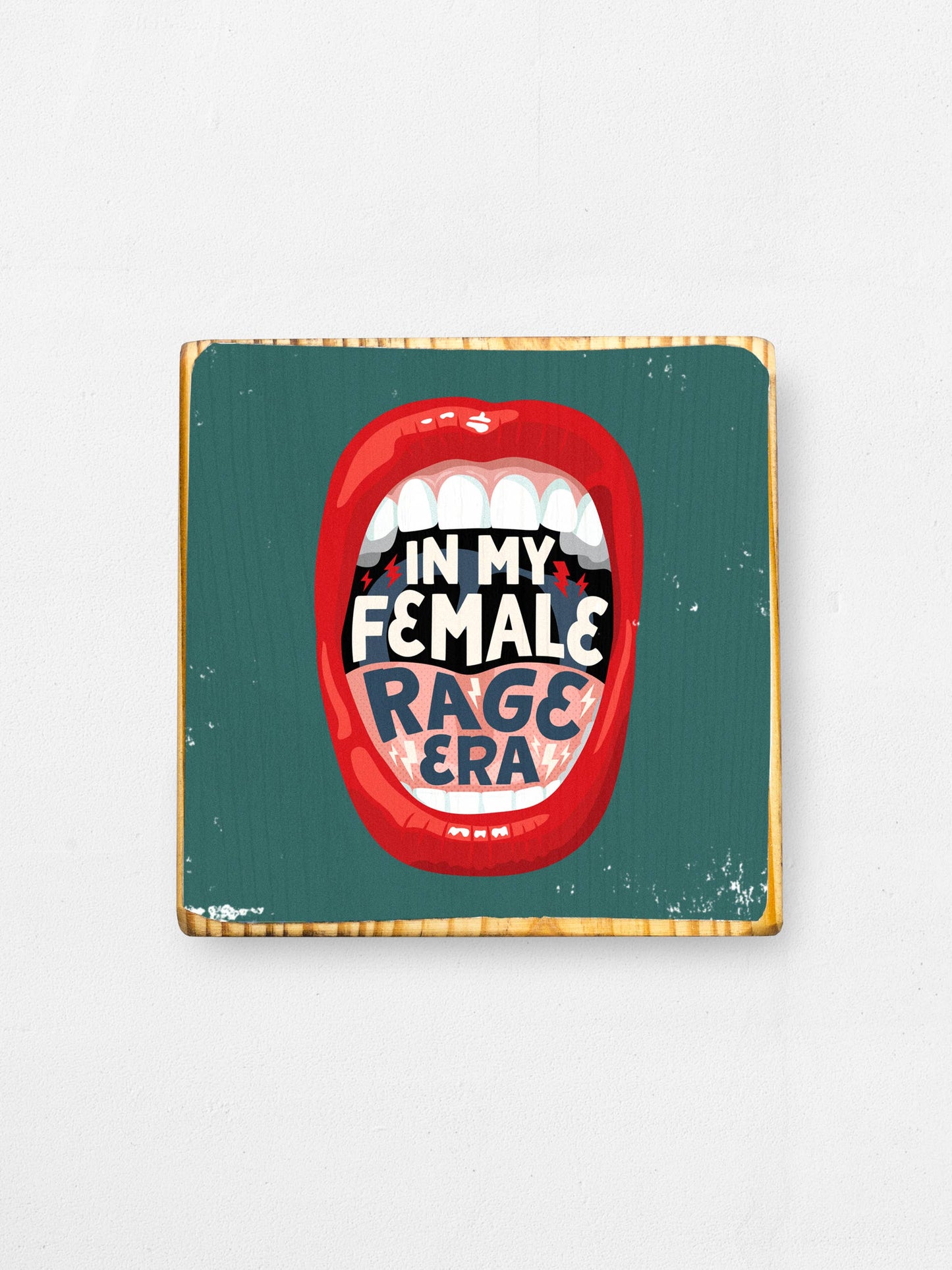In My Female Rage Era, lips illustration - Wood Print: Purple / 3.5x3.5 Women's Empowerment Inspiration