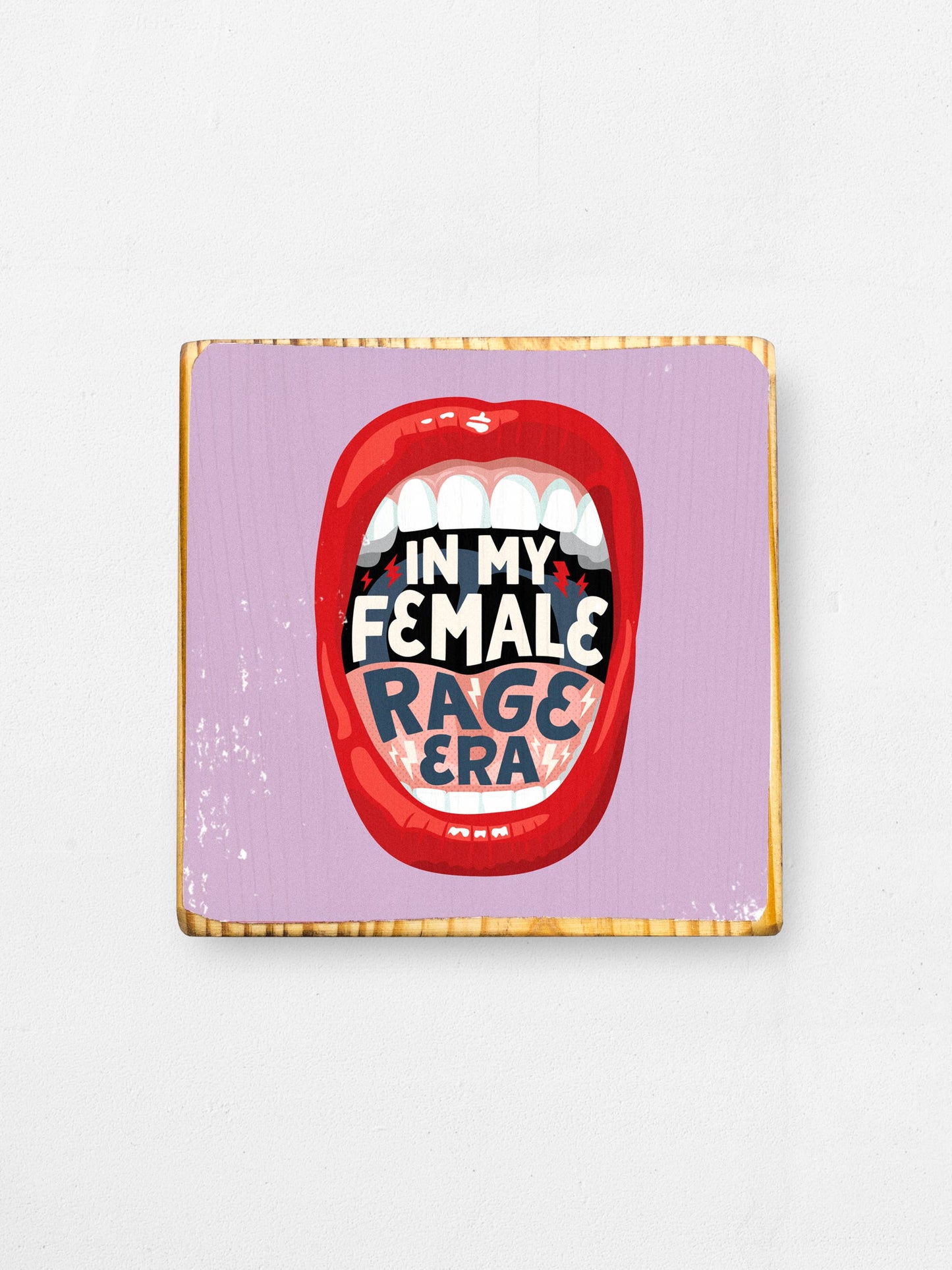 In My Female Rage Era, lips illustration - Wood Print: Purple / 3.5x3.5 Women's Empowerment Inspiration