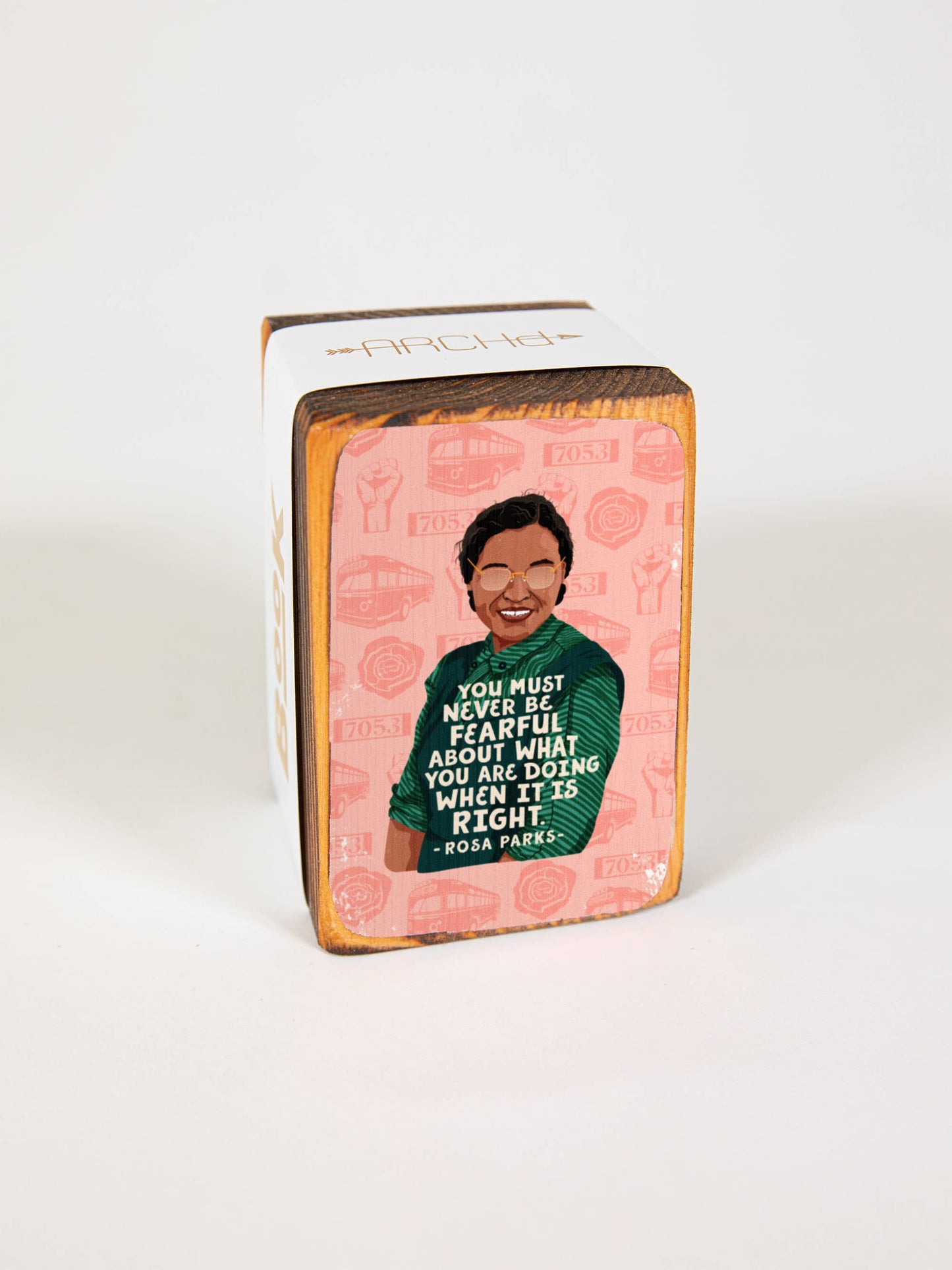 Iconic Woman Quote Wood Bookend (sold individually): Rosa Parks Women's Empowerment Inspiration