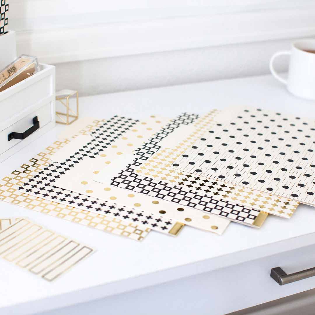 Decorative File Folders Set of 12 - Black, White & Gold
