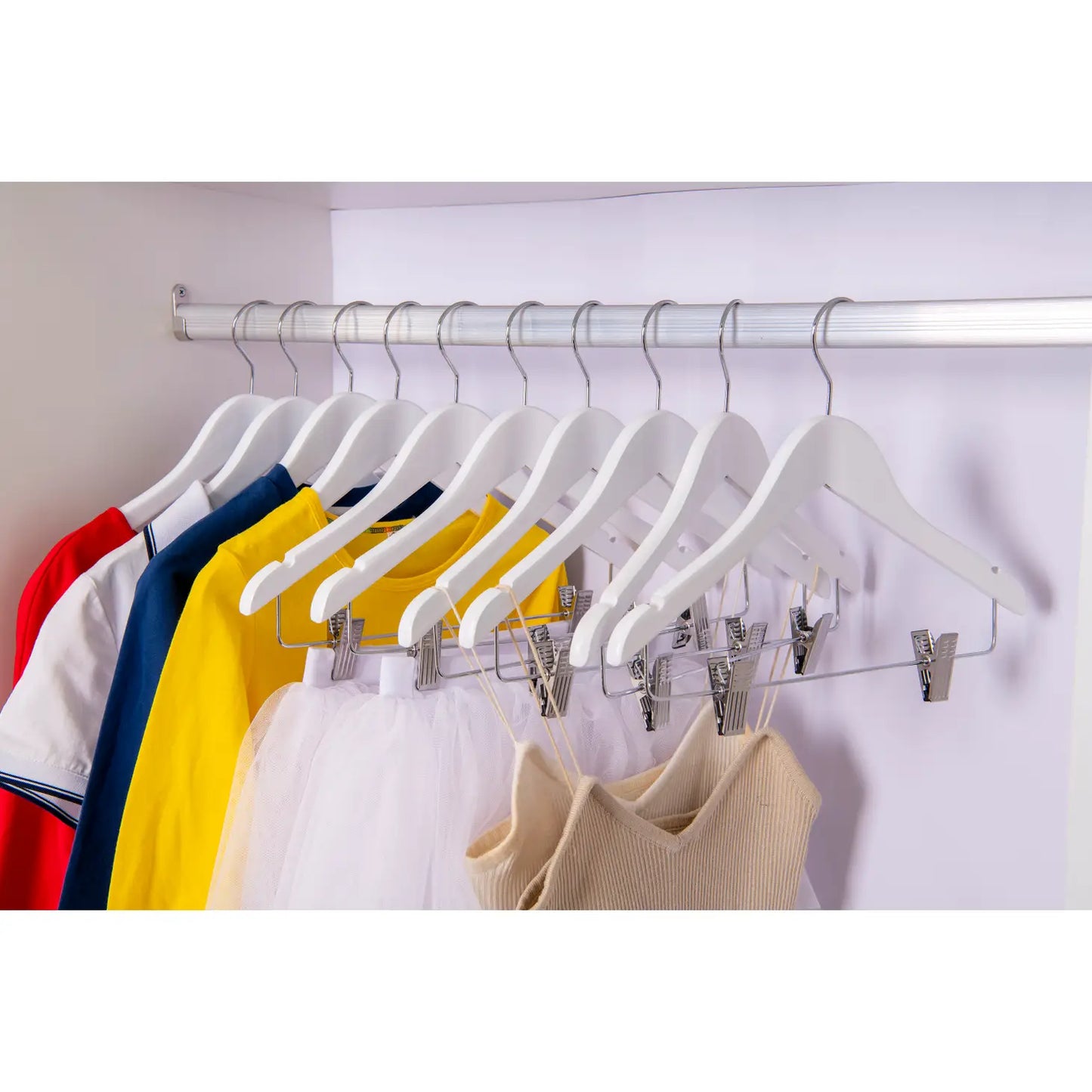 Junior Preteen Size Semi Curved Wooden Hanger in White - Set of 5 Hangers