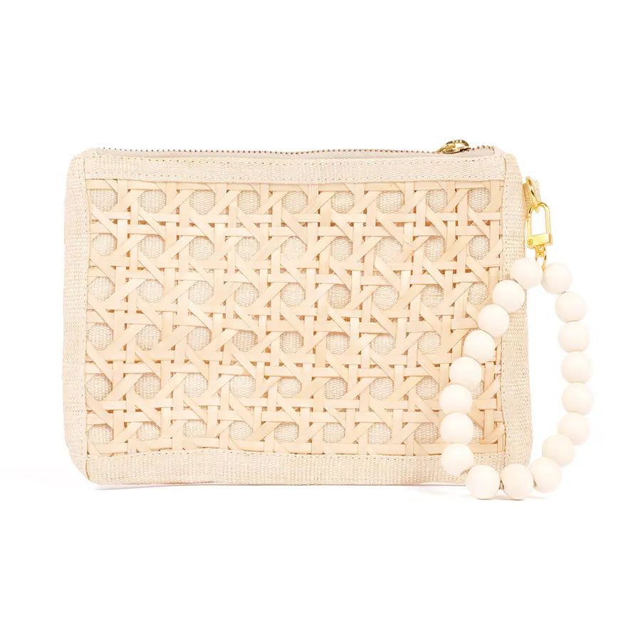 Cream Woven Rattan Wristlet Purse