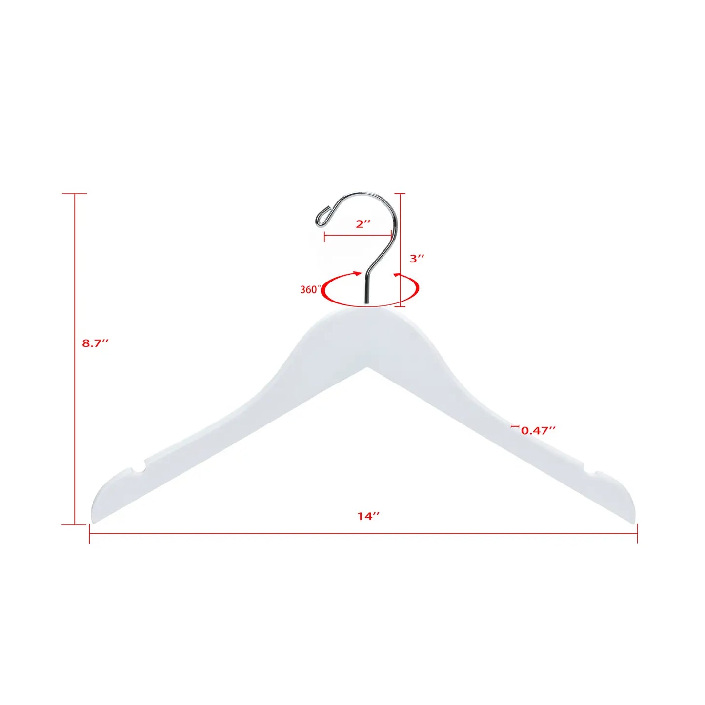 Junior Preteen Size Semi Curved Wooden Hanger in White - Set of 5 Hangers