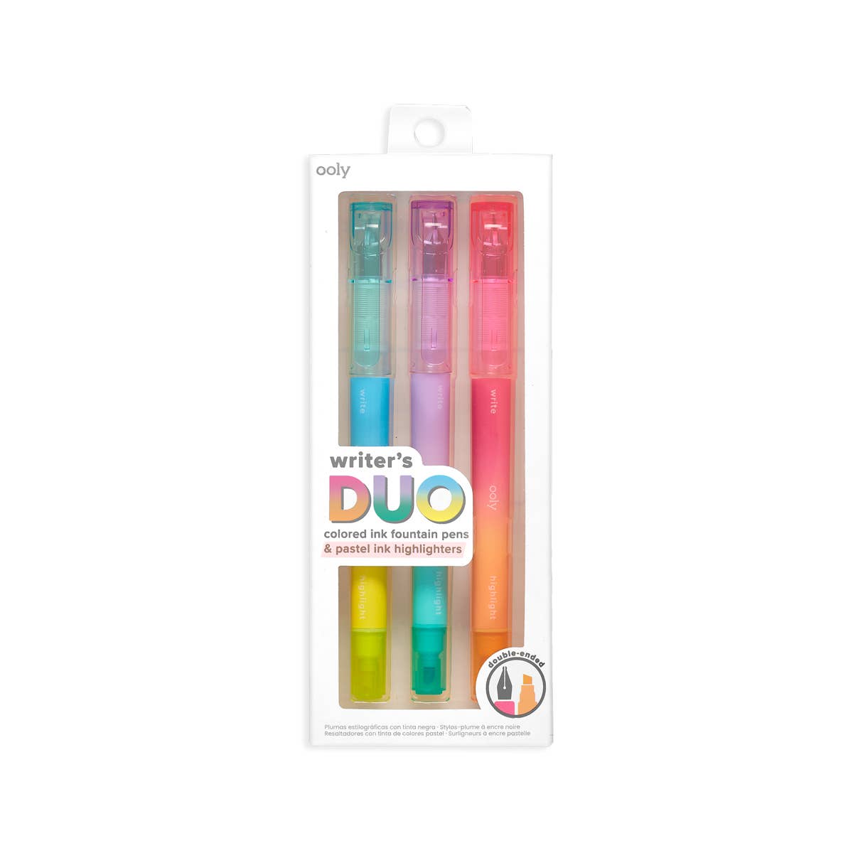 OOLY Writer's Duo Double-Ended Fountain Pens + Highlighters - Set of 3