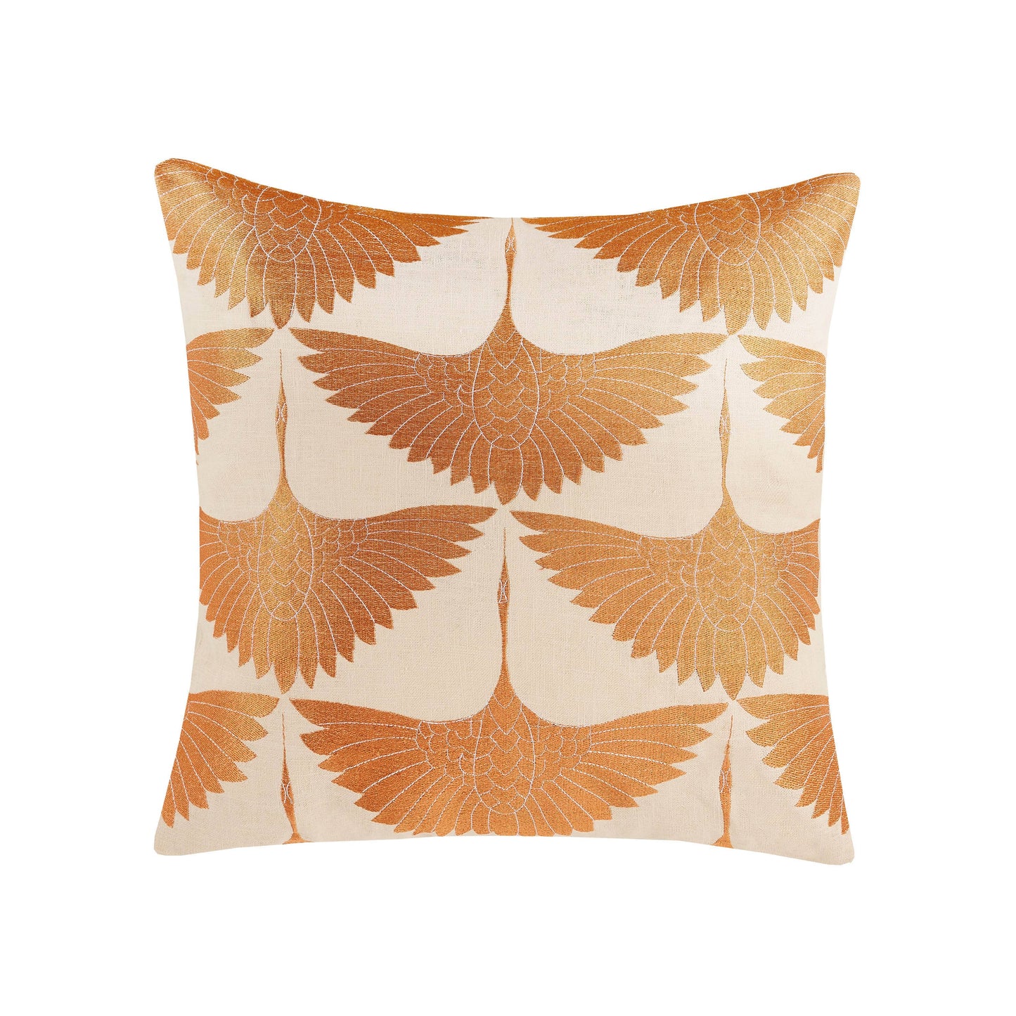 Cranes Orange Embroidered Pillow