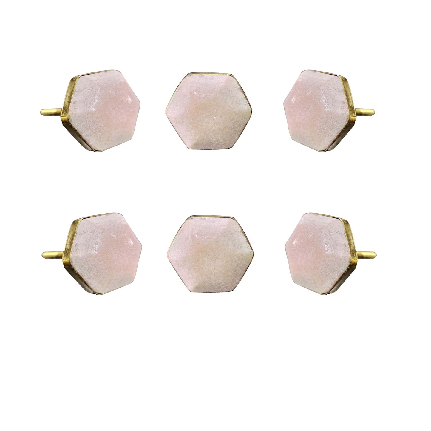 Pink Hexagon Marble Knobs - Set of 6