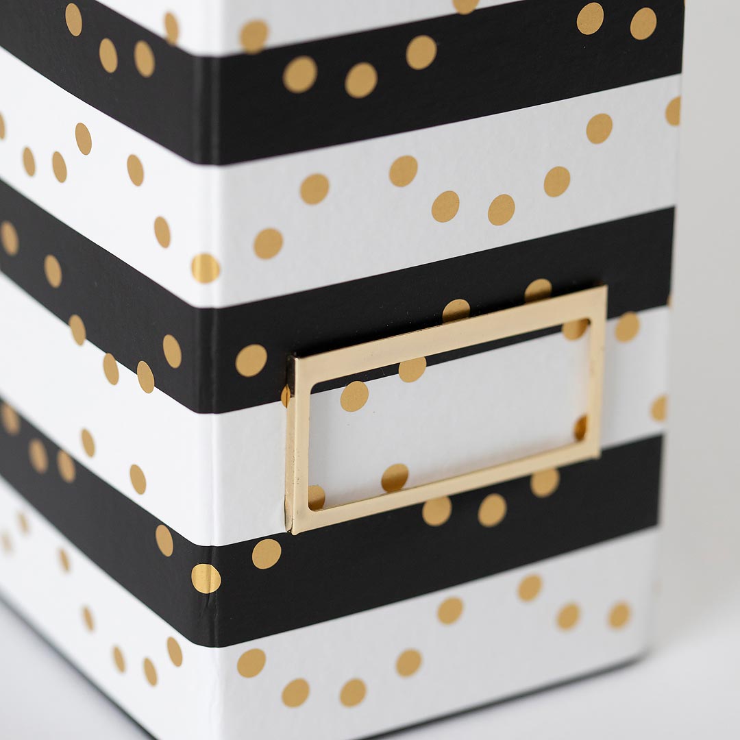 Foldable Magazine File Box Holders Set of 4 - Black, White and Gold