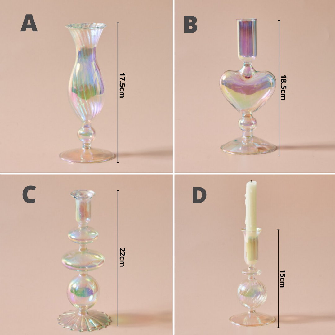 Rainbow Pearl Glass Candlestick