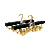 Ultra Slim Black Wooden Skirt Pant Shorts Hangers + Clips with Gold Hardware - Pack of 5 Hangers
