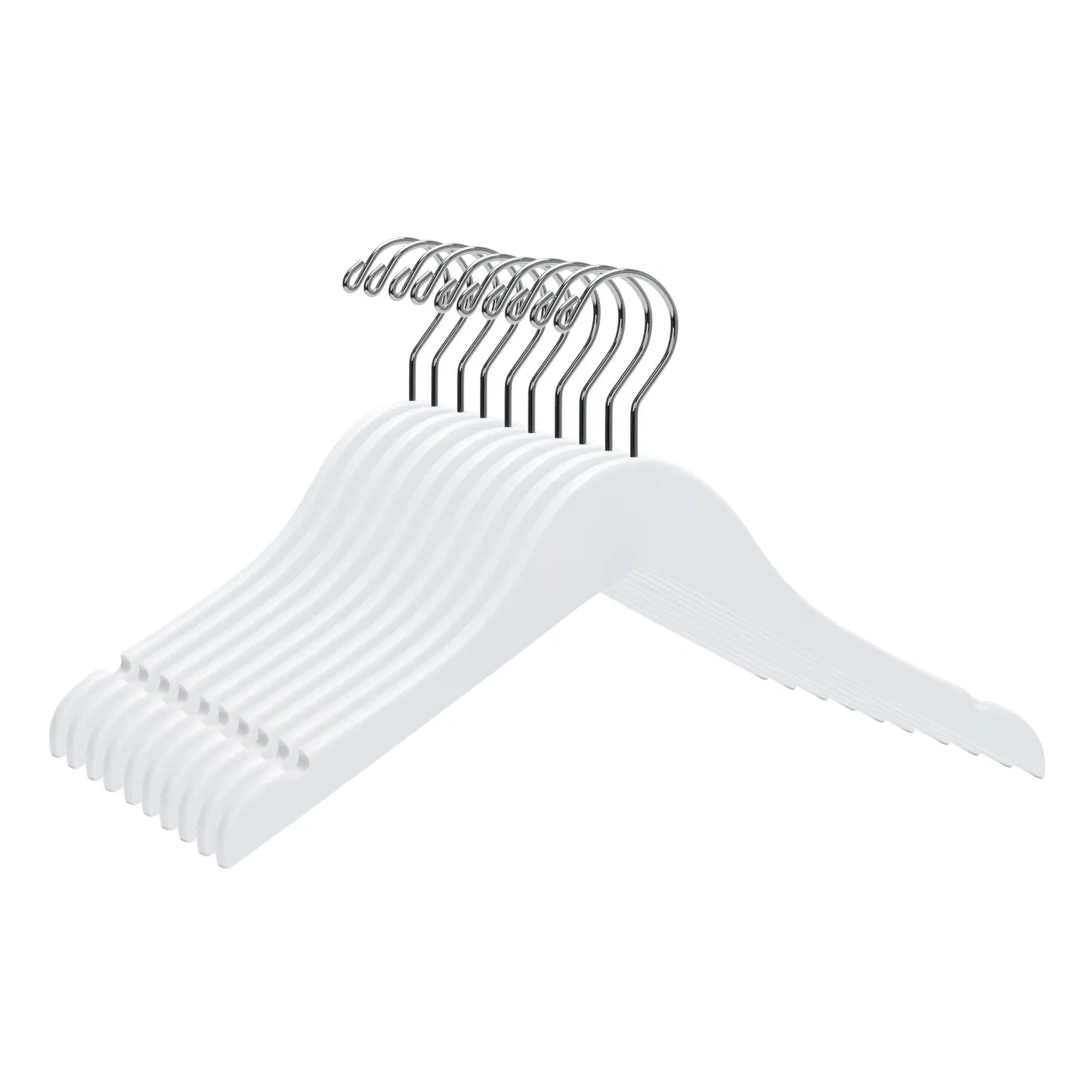 Junior Preteen Size Semi Curved Wooden Hanger in White - Set of 5 Hangers