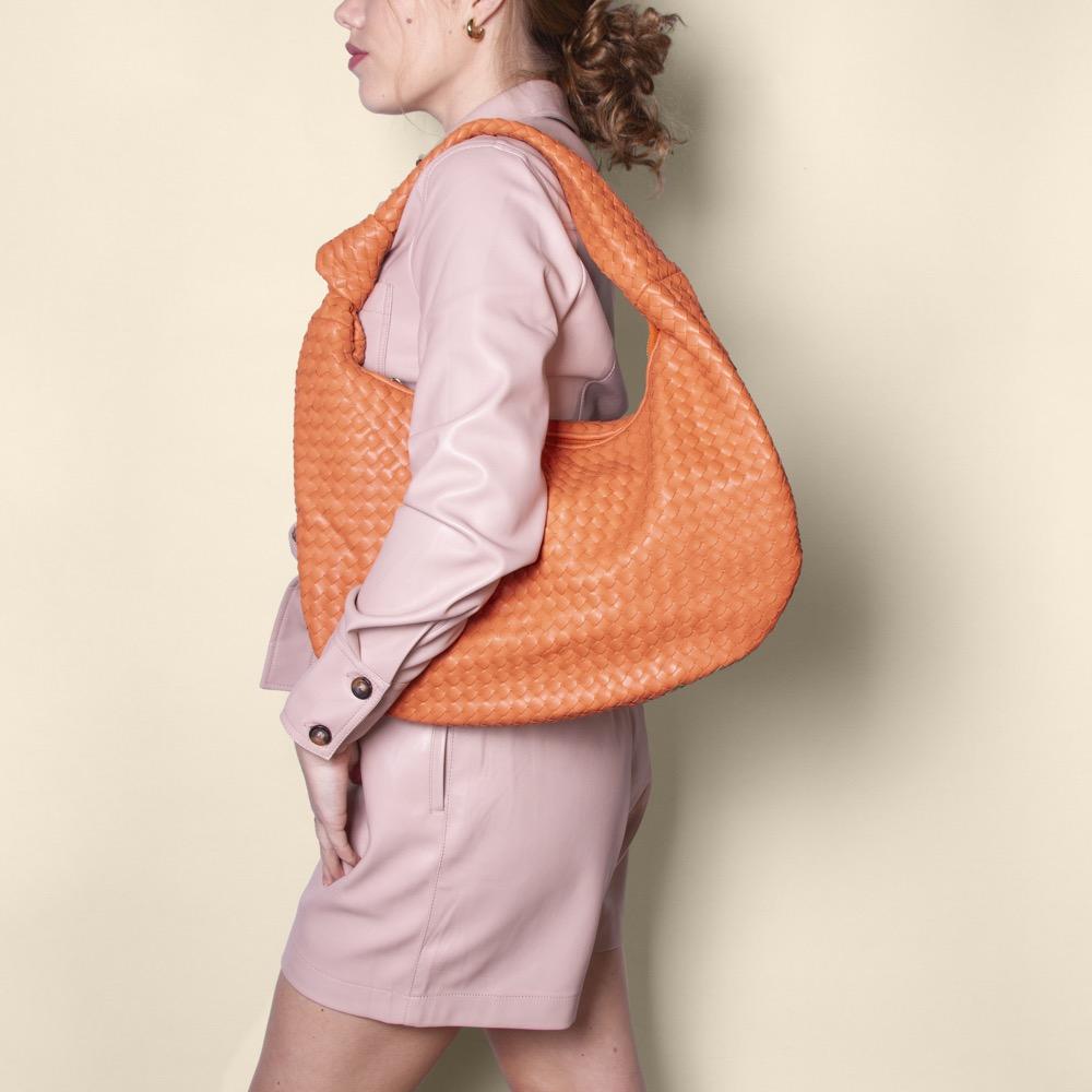 Brigitte Large Vegan Hobo Shoulder Bag in Peach