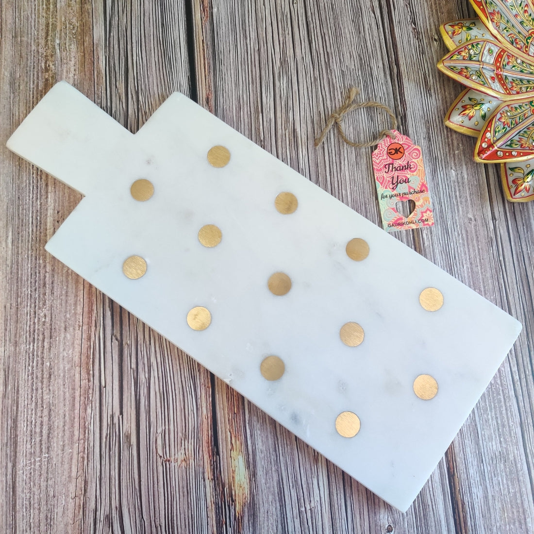 Polka Marble White Gold Dots Cheese Board
