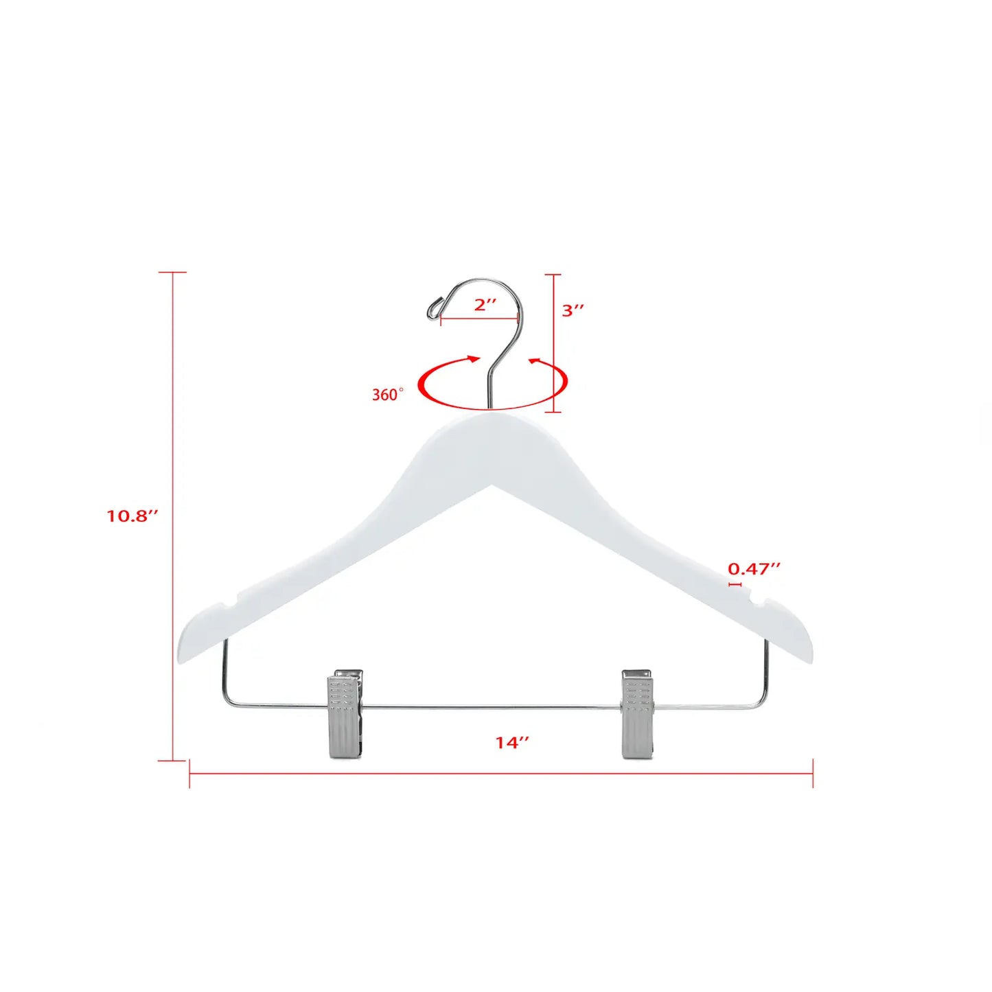 Junior Preteen Size Semi Curved Wooden Hanger in White - Set of 5 Hangers