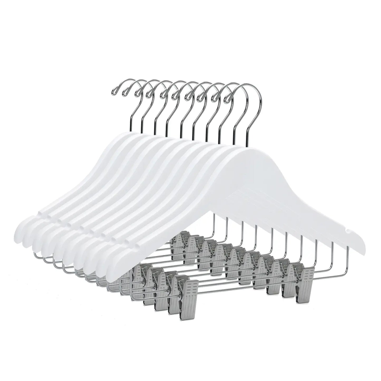 Junior Preteen Size Semi Curved Wooden Hanger in White - Set of 5 Hangers