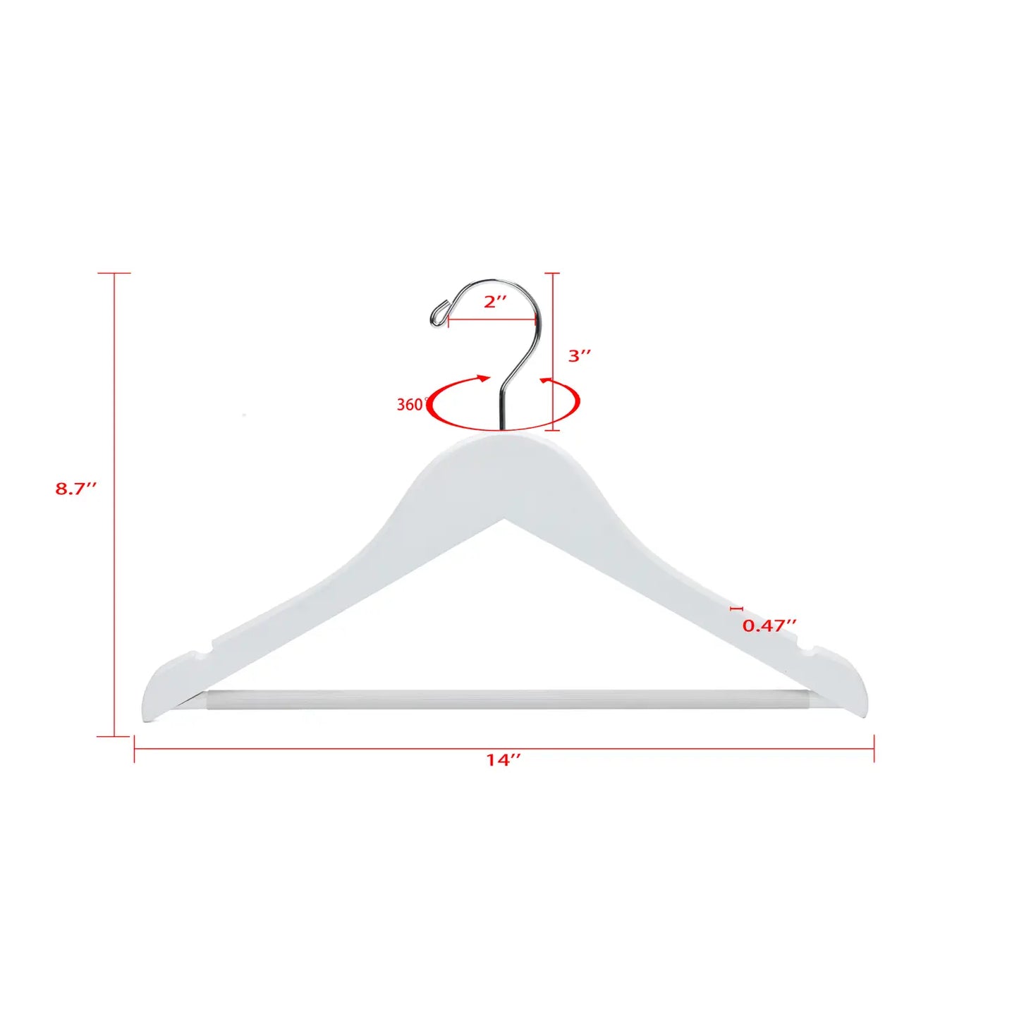 Junior Preteen Size Semi Curved Wooden Hanger in White - Set of 5 Hangers