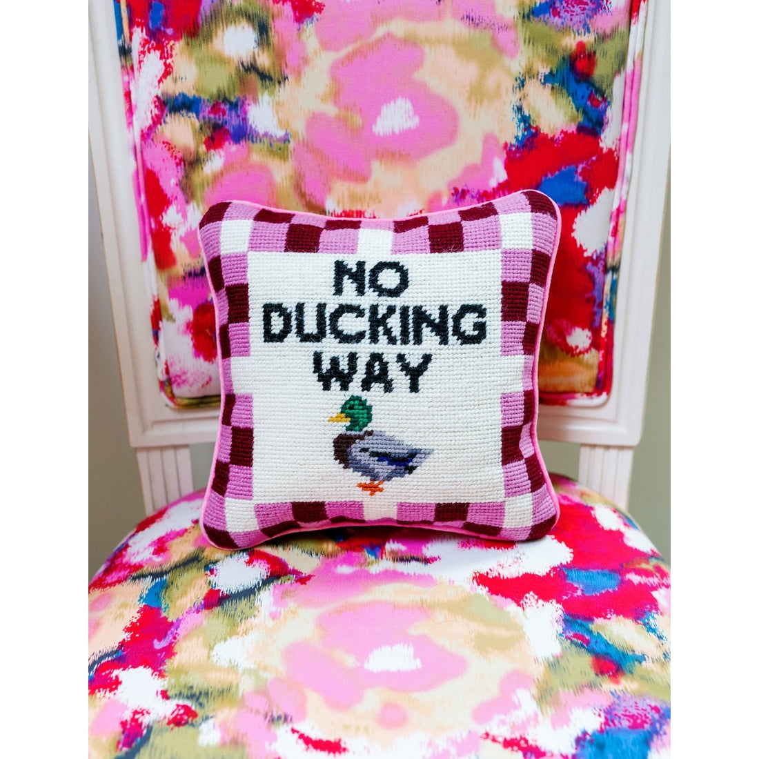 No Ducking Way Needlepoint Pillow by Furbish Studio