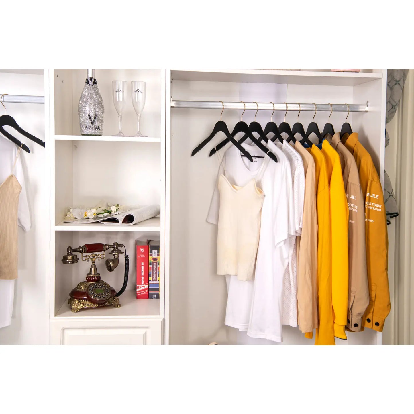 Ultra Slim Dress Suit Hangers Black Wood with Notches and Gold Hardware - Pack of 5 Hangers