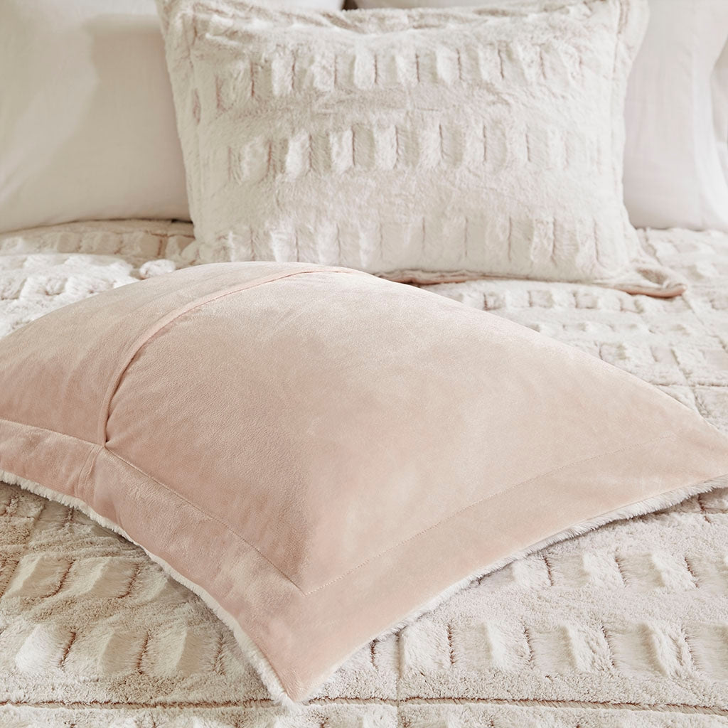 OEKO-TEX Certified Long Faux Fur Comforter Set in Blush