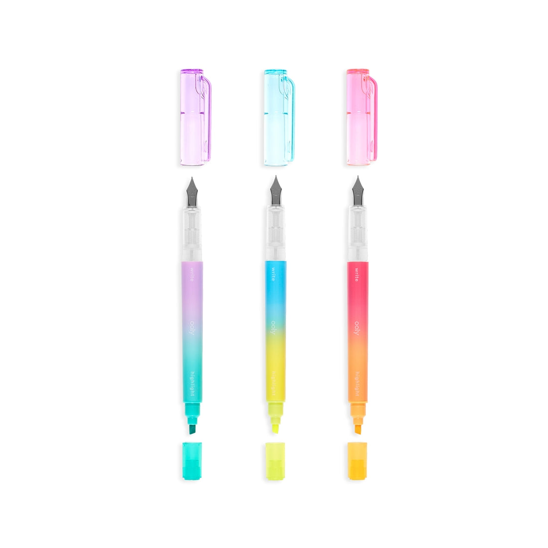 OOLY Writer's Duo Double-Ended Fountain Pens + Highlighters - Set of 3