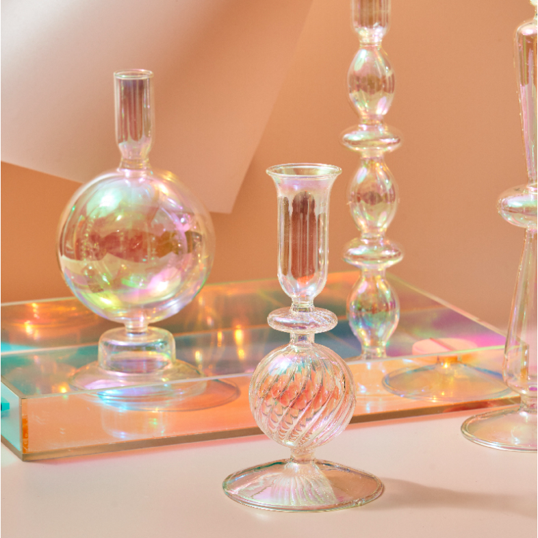 Rainbow Pearl Glass Candlestick