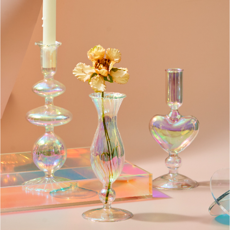 Rainbow Pearl Glass Candlestick