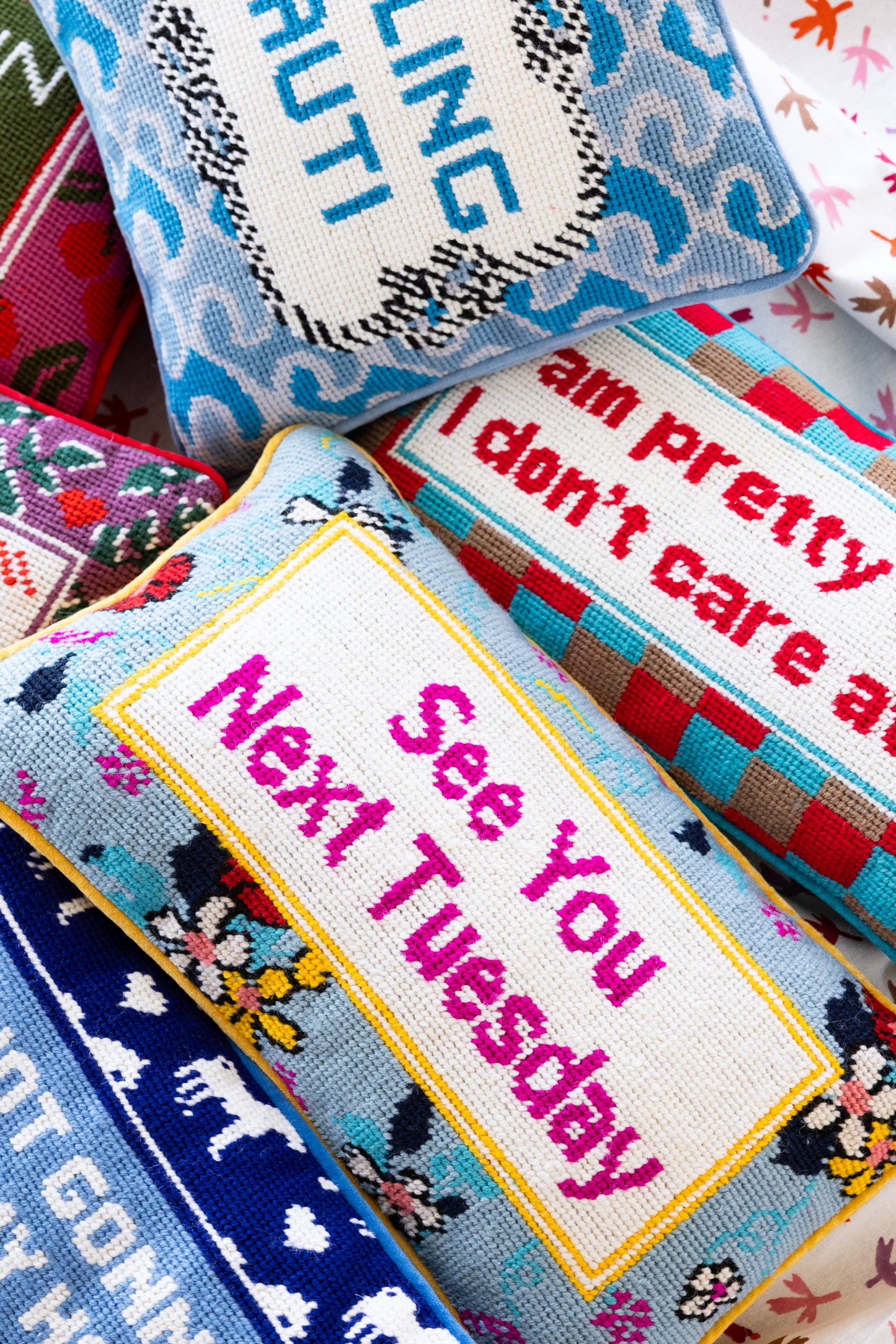 See You Next Tuesday Needlepoint Pillow by Furbish