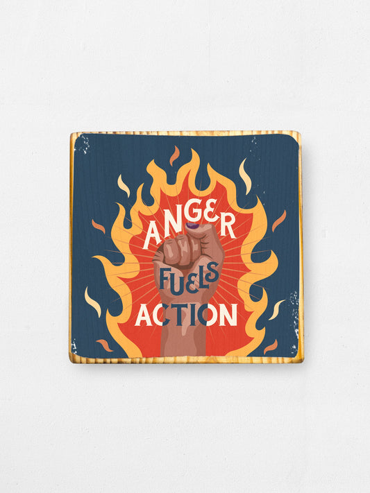 Anger Fuels Action - Wood Print: Purple / 3.5x3.5 Women's Empowerment Inspiration