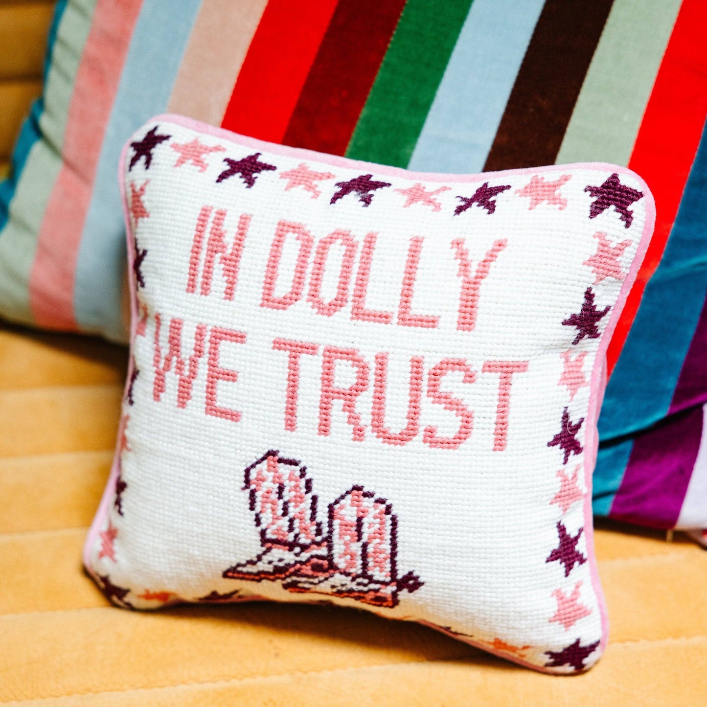 In Dolly We Trust Needlepoint Pillow by Furbish