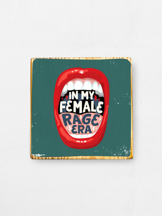 In My Female Rage Era, lips illustration - Wood Print: Purple / 3.5x3.5 Women's Empowerment Inspiration