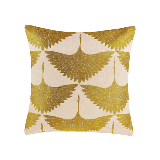 Cranes Gold Embroidered Pillow