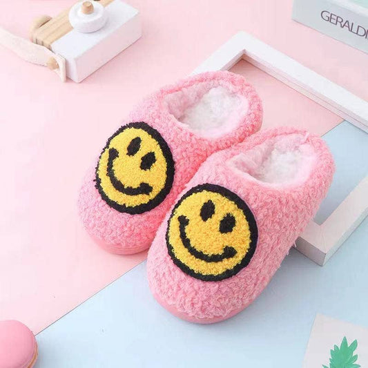 Retro Smiley Face Slippers for Kids - Pink with Yellow