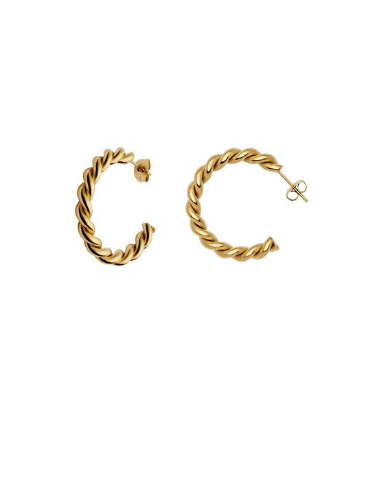 Gold Bold Twist Hoop Earrings, Waterproof