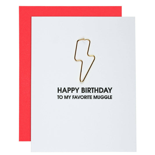 Favorite Muggle Birthday - Lightning Bolt Paper Clip Card