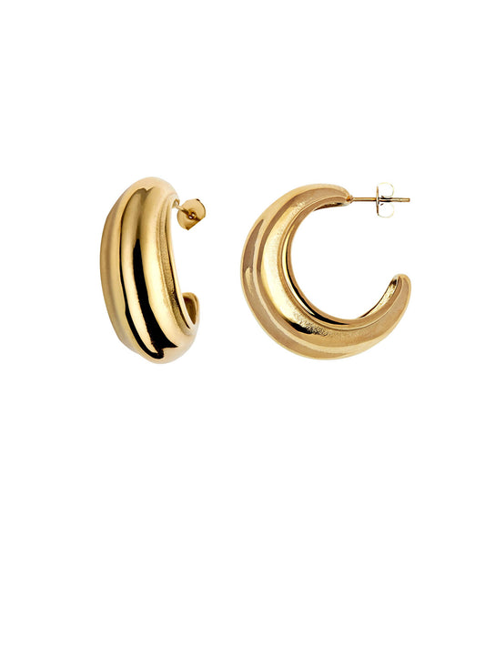 Gold Ridge Hoop Earrings, Waterproof