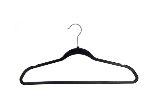 Space Saving Budget Friendly Black Plastic Shirt Hangers with Strap Notches - Set of 50