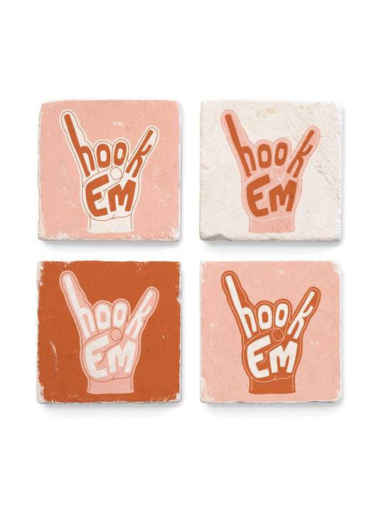Hook 'em UT Austin Illustration - Coaster Set