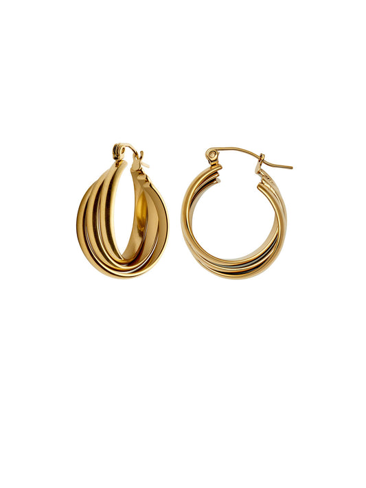 Gold Triple Entwine Hoop Earrings, Waterproof
