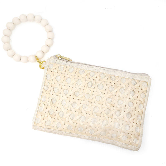 Cream Woven Rattan Wristlet Purse