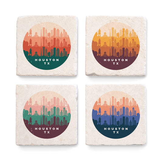 Houston, Texas, Retro Skyline - Coaster Set