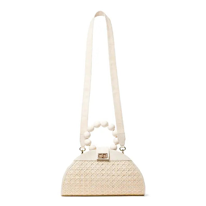 Cream Woven Rattan Statement Handbag, The Isabella