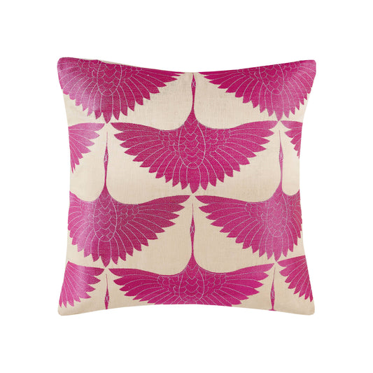Cranes Pink Embroidered Pillow