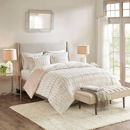 OEKO-TEX Certified Long Faux Fur Comforter Set in Blush