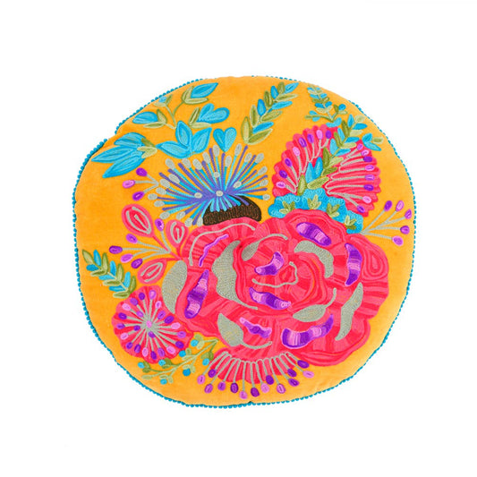 Karma Living Floral Riviera Velvet Embroidery Pillow