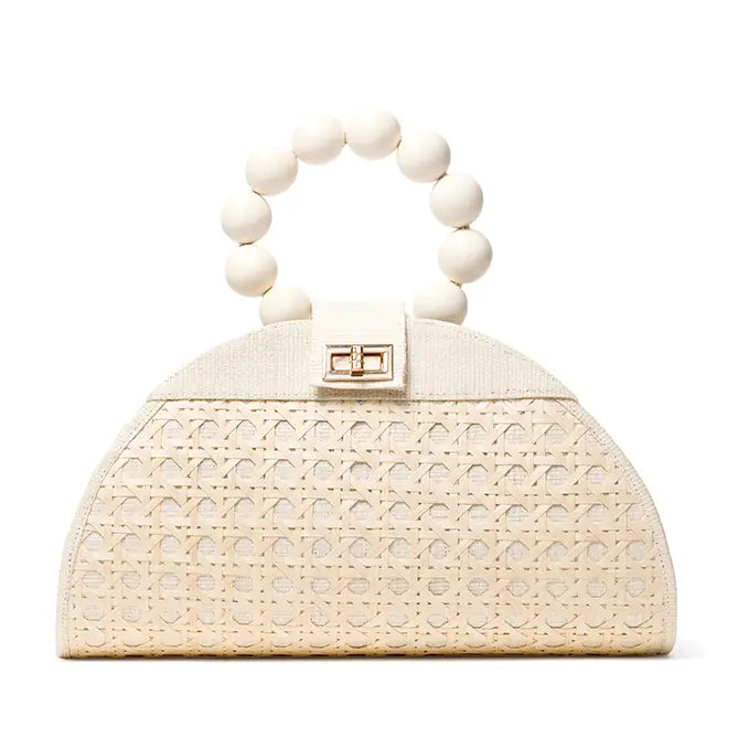 Cream Woven Rattan Statement Handbag, The Isabella